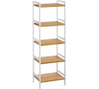 Estantería de bambú Meggie para interior y exterior - Estantería de pie - 5 estantes - 45 x 31,5 x 142 cm - Ideal para baño, cocina o salón - Color blanco natural