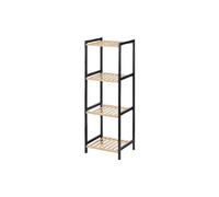 Estantería de Baño 35 x 30 x 100 cm Negro Natural Bambú Madera de Pino
