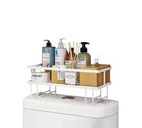 Estantería de Baño sobre el Inodoro. Organizador sobre el WC de Base Adhesiva con Tres Ganchos para Colgar Esponjas o Cepillos. Balda de Inodoro para Almacenar Papel Higiénico y Accesorios de Baño.