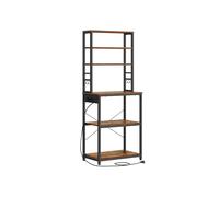 VASAGLE Estantería de Cocina con Toma de Corriente, 6 Estantes y 6 Ganchos | Estantería de Panadería, Marco de Acero, 60 x 40 x 169 cm, Marrón Rústico y Negro Mate, Colección BARNET KKS124K01