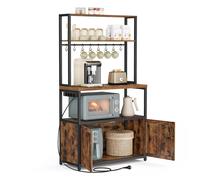 VASAGLE Estantería de Cocina con Enchufes, Puertas, 2 Estantes | Soporte Microondas, 80 x 40 x 170 cm, con 8 Ganchos, Marrón Rústico y Blanco Mate, Colección BARNET, KKS059KD02