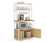 Estantería de cocina 40 x 80 x 170 cm con enchufes y ganchos para microondas Roble Dorado y Blanco Nube