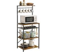 Estantería de cocina con 5 estantes, estantería para panadería, estantería independiente, estante para microondas con soportes ajustables para botellas de vino y ganchos en forma de S, multifuncional
