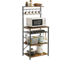 Estantería de cocina con 5 estantes, estantería para panadería, estantería independiente, estante para microondas con soportes ajustables para botellas de vino y ganchos en forma de S, multifuncional