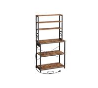 VASAGLE Estantería de Cocina con Enchufes, Estantería de Pie para Cocina, Estantería para Microondas, 6 Estantes y 6 Ganchos, Marco de Acero, 40 x 80 x 167 cm, Marrón Rústico y Negro KKS119K06