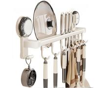 Estantería de cocina con ventosas, 31 cm, gancho para utensilios (blanco M) | Ventosas de vacío fuertes, superficies lisas, sin necesidad de taladrar, 31 cm de longitud, color crema o gris