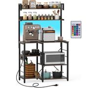 Estantería de cocina COSTWAY, estantería independiente con iluminación LED, enchufes y estantes, estante para microondas, estante para panadería, estante de almacenamiento de color marrón vintage, 90x