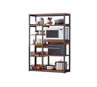 Estantería de Cocina, Estantería para Microondas, Mueble Auxiliar de Cocina de Niveles, Estante Abierto de Pie 2 Mallas metálicas y múltiples Estantes, 80x30x142 cm, Madera, Marrón Rustico