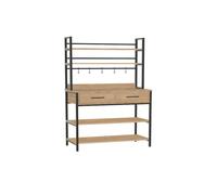 Estantería de Cocina Industrial con Cajones y Repisas de Madera | Mueble Auxiliar con Ganchos para Tazas, Almacenamiento de Microondas y Organizador de Cocina - Negro y Madera Natural - 169x81x38 cm -