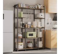 Estantería de cocina WISFOR, estante para panaderos con 5 niveles y 6 ganchos, soporte para microondas, estantería para libros, estantería de oficina, estantería independiente, estantería para plantas