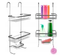 Estantería de Ducha con Colgador sin Agujeros para Jabones de Aluminio, Estante para Jabón de Baño Organizador de Diseño Moderno Negro / Plateado Cesto Estantería Soporte Bandeja - Medidas 63 x 28 x 1
