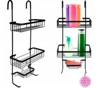 Estantería de Ducha con Colgador sin Agujeros para Jabones de Aluminio, Estante para Jabón de Baño Organizador de Diseño Moderno Negro / Plateado Cesto Estantería Soporte Bandeja - Medidas 63 x 28 x 1
