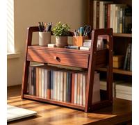 Estantería de Escritorio de Madera de 2 Niveles con Estructura Trapezoidal, Organizador de Escritorio for Cocina con Almacenamiento Abierto y Cajones