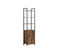 VASAGLE Librería de 6 Niveles, Estantería Vertical con Puerta, Marco de Metal, Estantes Ajustables, para Salón, Dormitorio, Marrón Rústico y Negro Tinta LLS132K01