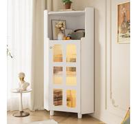 Estantería de esquina con iluminación LED, mueble de esquina multifuncional, ideal para salón, baño o dormitorio, dimensiones: 63,5 x 16,5 x 124 cm, color blanco
