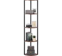 Estantería de esquina de 5 niveles VEVOR, soporte de esquina alto con luz LED, estantería expositora, estantería de almacenamiento con marco de metal y estantes de madera, estantería de pie para libro