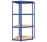 Estantería de esquina de vidaXL con 4 estantes, color azul, de acero y material de madera