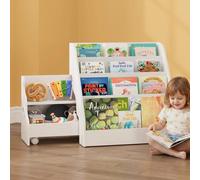 Estantería de madera para libros infantiles, con 4 niveles, sobre ruedas, estilo Montessori