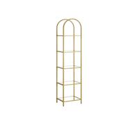 VASAGLE Estantería de 5 Niveles, Estantería de Vidrio Templado, Diseño Arqueado, Marco de Acero, para Salón, Dormitorio, Estudio, Baño, Dorado Metálico y Transparente LGT501A01