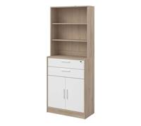 Miroytengo Estantería de Oficina, Estantería Alta Veltis, 2 Cajones, 2 Puertas Abatibles Blanco mate y Roble Japonés 79x202x40 cm White - light wood