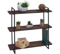 Estantería de pared HWC-K78, estante colgante, con 3 estantes de madera maciza, estilo industrial, 60x60x18 cm, color marrón oscuro, estructura de metal