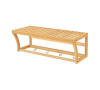 Estantería de pared langeland con toallero y 4 ganchos bambú 21 x 60 x 26 cm - natural [en.casa]