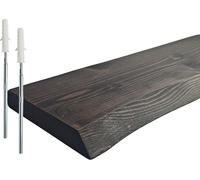 Estantería de pared Relaxdays, madera maciza con borde en forma de tronco, color