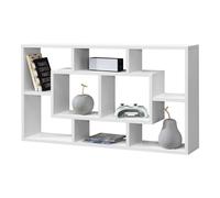 Estantería de pared Saputit, 85x16x48 cm, estantería con 8 estantes, estantería para libros, estante de pared, estantería de oficina, estilo retro, color blanco mate. [en.casa]
