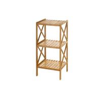 Estantería de pie de bambú natural con 3 baldas alistonadas de 37x33x85 cm | Estante de baño para almacenaje con laterales en cruz decorativos. Resiste 5kg por balda.