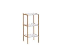 Estantería de pie de bambú natural con 3 baldas blancas de 33x34x80 cm | Estante bicolor para baño, cocina, despacho o salón. Almacenaje elegante de estilo nórdico. Resiste 5kg por balda