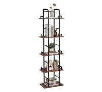 Estantería de pie, gris , 5 estantes abiertos, 143 x 38 x 24 cm, MDF y hierro, efecto madera, soportes laterales, para salón, cocina y recibidor, librería, mueble auxiliar, organizador, Relaxdays