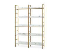 Estantería de pie noskik de 5 niveles 180x120x30cm - dorado/efecto mármol blanco [en.casa]