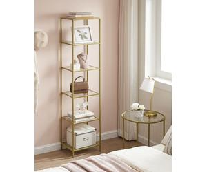 Estantería de vidrio VASAGLE con 6 estantes, estantería de pie, estantería para baño, con marco de acero, color dorado