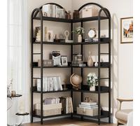 Estantería Esquinera con Diseño de Arco, 5 Niveles Armario Esquinero en Forma de L, Mueble Esquinero con Rejilla Protectora, Adecuado para Sala de Estar, Dormitorio y Cocina, 78x78x174cm