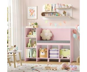 Estantería - Estante para libros - Mueble de almacenamiento - Armario para juguetes - Banco - Rosa - 6 cubos - Material: MDF