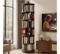 Estantería giratoria de rueda de madera maciza, estantería redonda de 6 pisos, torre de libros giratorios de madera de 360 °, estante de exhibición vertical de color nogal de rollo estrecho,197cm