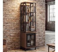 Estantería HWC-P13, estantería de pie, estantería giratoria, con puerta giratoria sobre ruedas, estilo industrial, melamina, color marrón, dimensiones: 162 x 40 x 42 cm