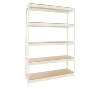 Estantería Industrial, 2000x1200x450 mm, 300 kg de Punto Flexión, 5 Estantes Madera, Estantería Garaje, Blanco/Madera - Bricoforte