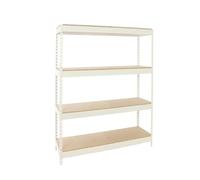 Estantería Industrial, 2000x1200x450 mm, 400 kg de Punto Flexión, 4 Estantes Madera, Estantería Garaje, Blanco/Madera - Ecoforte