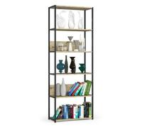 Estantería industrial akord metálica negro 70 cm 6 estantes en color roble artisan 70x32x192 cm