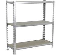 Estantería industrial Silecomplaza Simonrack, estantería para almacén, 90x110x40 cm, estantería metálica, estantería para sótano, capacidad de carga de 200 kg, 3 estantes de madera, galvanizada/madera