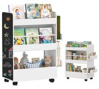 Estantería infantil AIYAPLAY, estante para libros para niños, con estantes, compartimento inferior, paneles laterales y pizarra