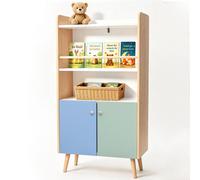 Estantería infantil ALVIX con 2 puertas, estantería Montessori para niños con espacio frontal para libros, estantería para juguetes y armario de almacenamiento con sistema de seguridad anticaídas