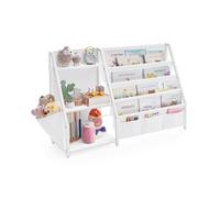 SONGMICS Estantería Infantil, Estantería para Niños, para Juguetes, Organizador de Libros, con Bolsillo Lateral, 75 cm de Altura, para Habitación Infantil, Cuarto de Juegos, Blanco GKR024W01