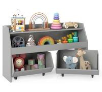 Estantería infantil COSTWAY con 2 cajones sobre ruedas, estantería de madera para libros infantiles con compartimentos abiertos, estante para juguetes Montessori, estante de almacenamiento de 102x30x6