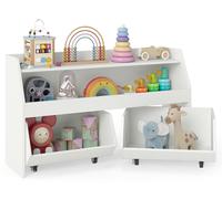 Estantería infantil COSTWAY con 2 cajones sobre ruedas, estantería de madera para libros infantiles con compartimentos abiertos, estante para juguetes Montessori, estante de almacenamiento de 102x30x6