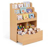 Estantería infantil COSTWAY con 5 niveles, estantería de madera para libros con cajones sobre ruedas y 2 compartimentos abiertos, estante para juguetes, sistema de almacenamiento de juguetes, 60x30x91