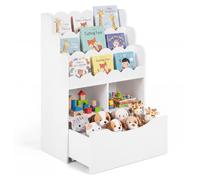 Estantería infantil COSTWAY con 5 niveles, estantería de madera para libros con cajones sobre ruedas y 2 compartimentos abiertos, estante para juguetes, sistema de almacenamiento de juguetes, 60x30x91