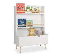 Estantería Infantil Relaxdays, 2 Niveles + Gran Compartimento, 94x68x32 cm, para Libros y Juguetes, Blanco/Natural