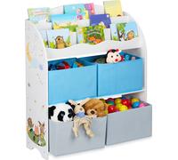 Estantería infantil Relaxdays con 4 cajas de tela, color blanco, azul claro y gris
